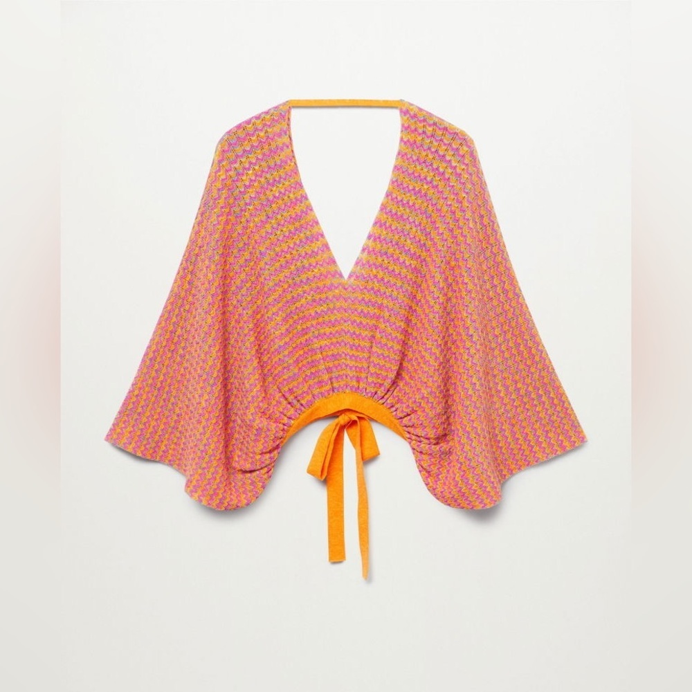 MANGO Combined Cropped Knit Top With Opening XL pink & orange - Picture 3 of 8